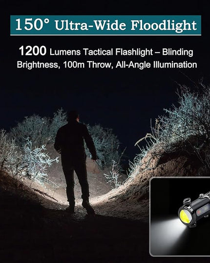 3-in-1 Keychain Flashlight, Rechargeable 500/1200 Lumens EDC Tool with Red/Blue Strobe, Emergency Recharge Your Phone , IPX7 Waterproof, Portable for Outdoor, Camping, Hiking & Survival Gear
