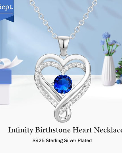 Infinity Love Heart Birthstone Necklace for Women Wife, S925 Sterling Silver Anniversary for Women Wife Birthday Gift for Her Girlfriend Mom Daughters, I Love You Women's Jewelry 18k Rose Gold Filled