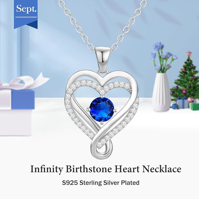 Infinity Love Heart Birthstone Necklace for Women Wife, S925 Sterling Silver Anniversary for Women Wife Birthday Gift for Her Girlfriend Mom Daughters, I Love You Women's Jewelry 18k Rose Gold Filled