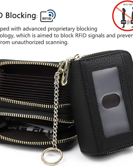 imeetu RFID Credit Card Holder, Small Leather Zipper Card Case Wallet for Women