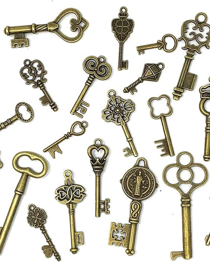 125 PCS Vintage Skeleton Key Set Charms, JIALEEY Mixed Antique Style Bronze Brass for Pendant DIY Jewelry Making Wedding Party Favors