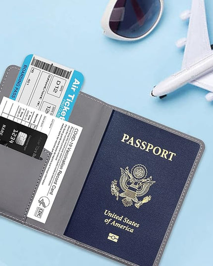 Deziliao Passport Wallet, Gray, Unisex, Faux Leather, Waterproof, Slim, Lightweight, RFID Blocking, 2-in-1 Design, with Document Slots, Credit Card Slots, SIM Card Slots