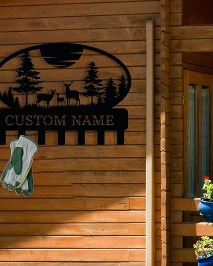 Personalized Metal Key Holder for Wall, Custom Metal Deer Cabin Key Hooks with Name, Name Letter Wall Decoration Key Hooks, Farmhouse Deer Sign, Key Rack for Kitchen, Key Organizer for Cabin Home Gift