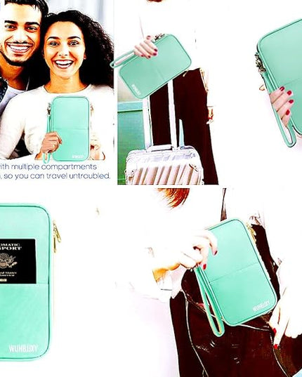 Multifunctional, Practical, RFID Family Passport holder, Travel wallet (green), Travel document manager, Passport Bag, Three-layer Design, Multiple Pockets，Big Storage