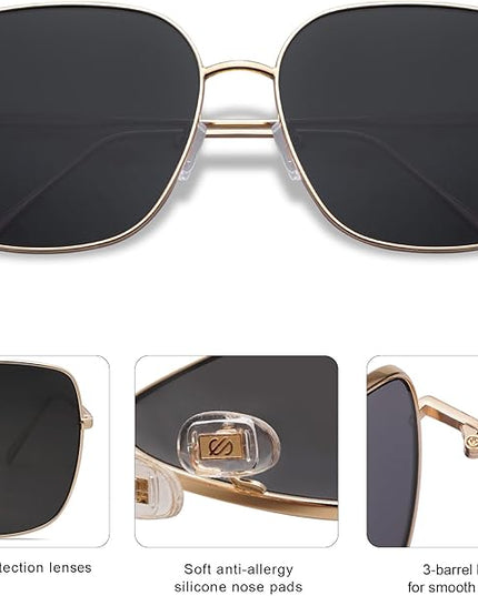 SOJOS Trendy Oversized Square Metal Frame Sunglasses for Women Men Retro Big Flat Lens UV Protection Sunglasses SJ1146