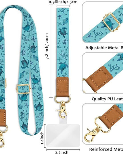 Phone Lanyard Crossbody Strap, Sea Turtle Cell Phone Lanyard for Women, Wrist Strap Wristlet Adjustable Accessories around the Neck for Keychain Cruise Travel Beach Essentials Gift