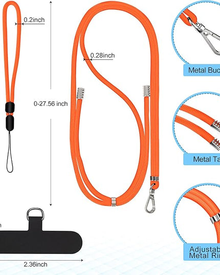 takyu Phone Lanyard, 2 Pack Adjustable CellPhone Lanyard Crossbody Neck Strap & 2 Pack Wrist Strap & Nylon Tether Tabs Compatible for iPhone Android Smartphones Orange Black
