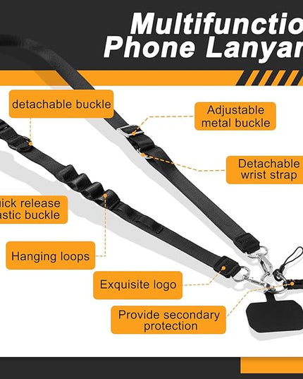 Cell Phone Lanyard with Detachable Phone Wrist Strap 3 in 1 Anti Theft Adjustable Crossbody Phone Strap Around the Neck, for Keys, ID Badges, Compatible with iPhone, Vacation Essentials, Black