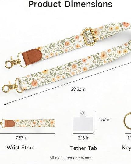 Phone Lanyard Wrist & Crossbody Strap, Adjustable Watercolor Floral Cell Phone Lanyard for Phones, Car Keys, Wallet and ID Card – Universal Hands-Free Set
