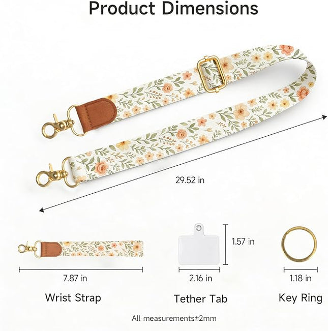 Phone Lanyard Wrist & Crossbody Strap, Adjustable Watercolor Floral Cell Phone Lanyard for Phones, Car Keys, Wallet and ID Card – Universal Hands-Free Set