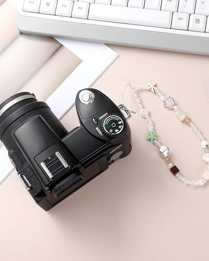 Cute Phone Charms Lanyard Beaded Camera Wrist Strap Pearl Bracelet Keychain Decoration Beaded Chain String for Cell Phone Case Wallet Bag Keychain Women Aesthetic Handmade Accessories