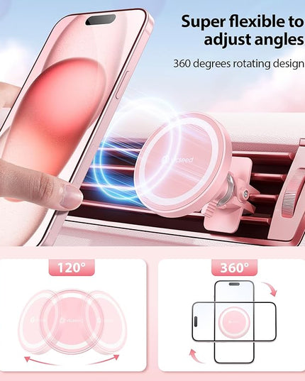 VICSEED for MagSafe Car Mount [Upgraded Strongest Magnet Power] Magnetic Phone Holder for Car Vent 360 Adjustable Magnetic Car Phone Holder Mount for iPhone 15 14 13 12 Pro Max Plus Mini, Pink