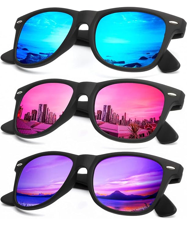 KALIYADI Polarized Sunglasses for Men and Women Matte Finish Sun glasses Color Mirror Lens UV Blocking (3 Pack)