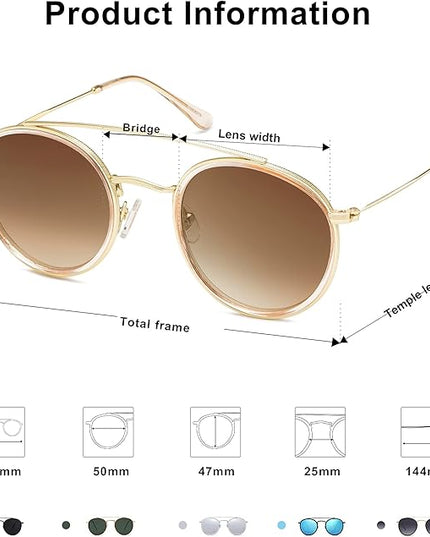 SOJOS Retro Vintage Round Polarized Sunglasses for Women Men Small Double Bridge Circle Sunnies SJ1104