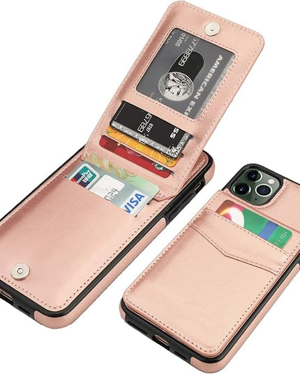 KIHUWEY Compatible with iPhone 11 Pro Max Case Wallet with Credit Card Holder, Premium Leather Magnetic Clasp Kickstand Heavy Duty Protective Cover for 11 Pro Max 6.5 Inch(Rose Gold)