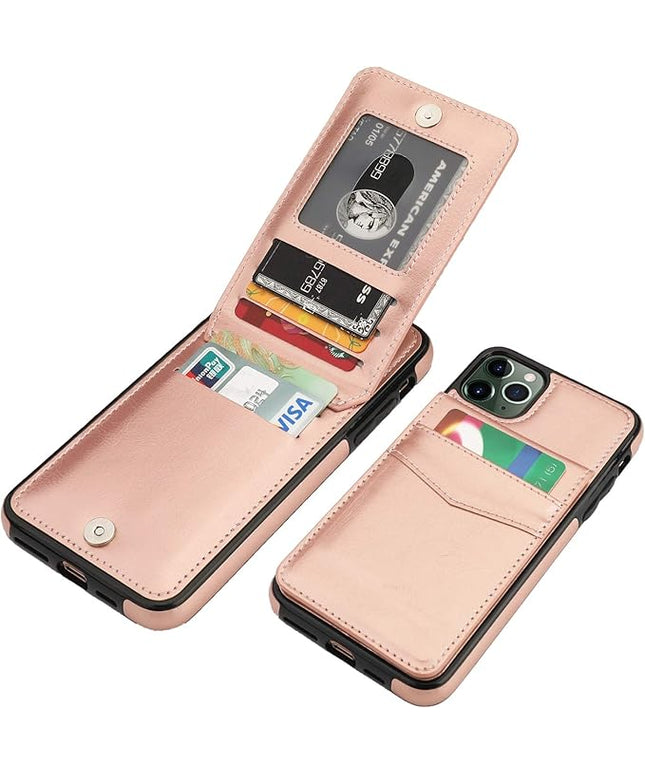 KIHUWEY Compatible with iPhone 11 Pro Max Case Wallet with Credit Card Holder, Premium Leather Magnetic Clasp Kickstand Heavy Duty Protective Cover for 11 Pro Max 6.5 Inch(Rose Gold)