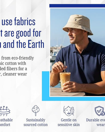 Buoy Up - Bucket Hat, Adjustable Cap with Buckle Closure - Eco-Friendly Organic Cotton for Men and Women (Beige)