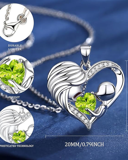 FANCIME Mom Birthstone Necklace Mother and Child Love Heart Necklace I Love You Mom Gifts Mothers Day Birthstone Jewelry Gifts for Grandmother Women Wife, 16"+2" Inches