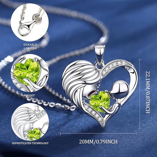 FANCIME Mom Birthstone Necklace Mother and Child Love Heart Necklace I Love You Mom Gifts Mothers Day Birthstone Jewelry Gifts for Grandmother Women Wife, 16"+2" Inches