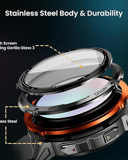 KOSPET Tank T3 Ultra 2 Smart Watch for Men GPS, Extra-Long Battery, Full Stainless Steel Body Rugged Smartwatch with Bluetooth Calling, 1.43" AMOLED Display, Pressure&Altitude&Compass