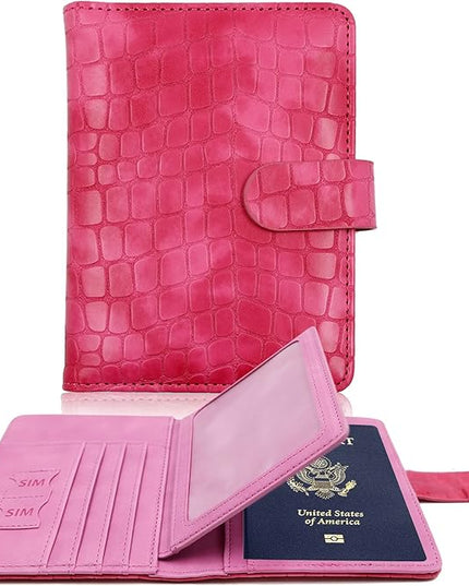 Melsbrinna Unisex Adult Travel Wallet, RFID Protected, Pink Faux Leather Passport Cover with 6 Compartments and 4 Card Slots