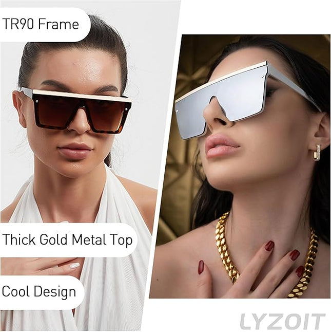 LYZOIT Square Oversized Sunglasses for Women Men Big Flat Top Fashion Shield Large UV Protection Rimless Shades