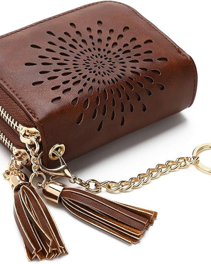 APHISON RFID Credit Card Holder Zipper Card Case Keychain Small Wallet for Women 1942-2 COFFEE