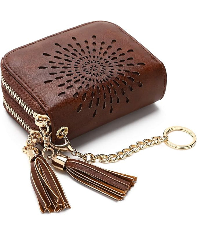 APHISON RFID Credit Card Holder Zipper Card Case Keychain Small Wallet for Women 1942-2 COFFEE