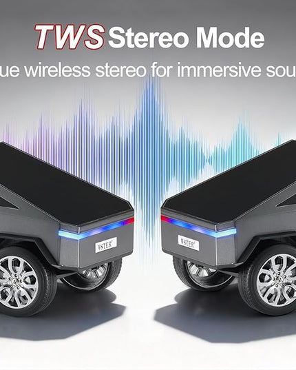 Futuristic Pickup Truck Replica Bluetooth Speaker with LED Display Screen – TWS Stereo, FM, USB/TF Playback, LED Lights, Built-in Mic, Gift for Car Lovers & Tech Fans (Gray)