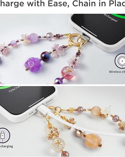 Phone Charm for Women, Anti-Theft Phone Wrist Strap, Hands-Free & Detachable Cellphone Lanyard Chain with Tether Tab