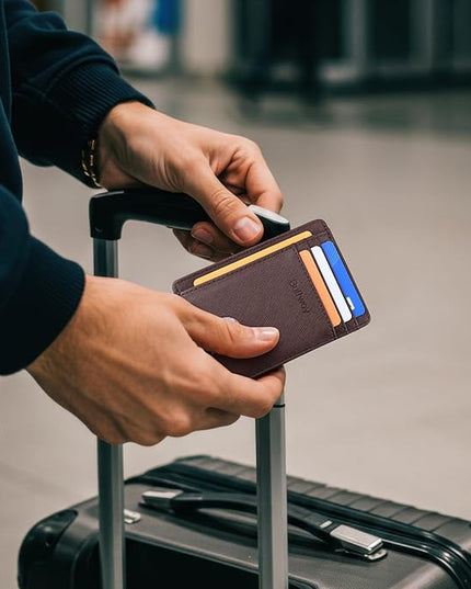 Buffway Slim Minimalist Front Pocket RFID Blocking Leather Wallets for Men and Women - Cross Coffee