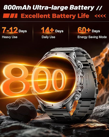 SUNKTA Smart Watch for Men,1.85" HD/800mAh Battery Smart Watches with LED Flashlight (Bluetooth Call Answer/Calls) Fitness Tracker with Heart Rate/Sleep Tracking/Blood Oxygen for Android iOS Black