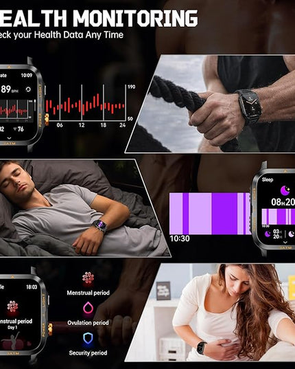 Military Smart Watches for Men (Answer/Make Calls) with Powerful Flashlight 1.96" HD, Outdoor Tactical Smartwatch with Big Battery 880mAh Sport Modes Health Monitor 3ATM for iPhone/Android