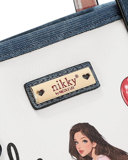 Nicole Lee Nikky Bag Sweet Girl 2 Piece Tote Bag, Two interior open wall accessory pockets at front. Nylon and Eco-Leather, Zipper Closure, Adjustable Strap(SWEET GIRL