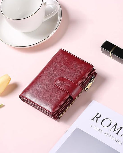 GAEKEAO Womens Wallet Small Leather RFID Blocking Bifold Zipper Pocket Wallet Card Case Purse with ID Window
