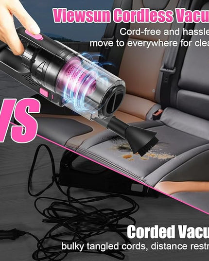 Viewsun Car Vacuum Cordless Rechargeable, 8000PA High Power Handheld Vacuum Cleaner with 17PCS Car Cleaning Kit, Pink Auto Accessories for Women Gift