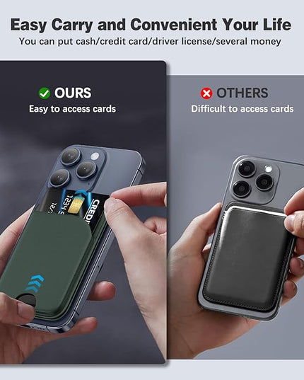 Mag-Safe Wallet Strongest Magnetic Lightweight Phone Wallet Stand Adjustable Leather Card Holder for iPhone 17/16/15/14/13/12 Series, Not for iPhone 13/12 Mini (Green)