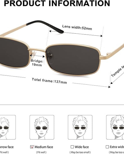 SOJOS Small Trendy Rectangle Sunglasses Womens Mens, Retro 80s 90s Y2k Chic Narrow Thin Skinny Sunnies SJ1187