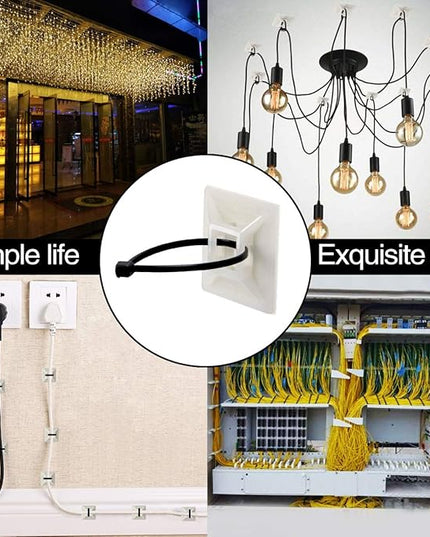 XHF 100 PCS 3/4" White Self Adhesive Cable Zip Tie Mounts Wire Cable Clips Holders Management Anchors Organizer Holders Squares(HS-101S)
