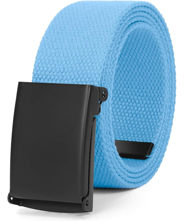 WHIPPY Canvas Web Belt Flip-Top Solid Black Military Buckle Fully Adjustable Mens Webbing Belts Cut To Fit