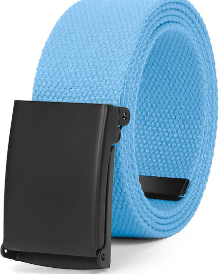 WHIPPY Canvas Web Belt Flip-Top Solid Black Military Buckle Fully Adjustable Mens Webbing Belts Cut To Fit
