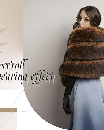 Zhanmai 2 Pcs Winter Long Shawl Cloak Stretchy Glove Opera Bridal Dance Gloves for Women Dress Party Coat