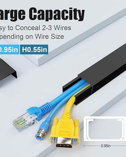 Yecaye Cord Hider, 113in Medium Cord Covers for Wires on Wall, Cord Organizer for 2-3 Wires, Easy Install Cable Management Kit, TV Cable Hider for Home Office, W0.95in H0.55in, Black