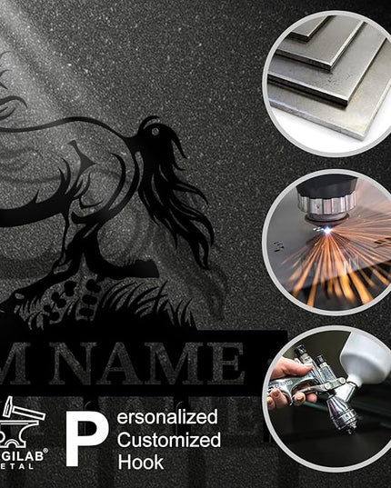 Personalized Custom Name Farm Horse Wall Key Hooks,Metal Horse Art Clothes Hooks,Metal Horse Wall Home Storage Decorative,For Front Door, Hallway, Kitchen, Bedroom,Keys,Hats (Style E)