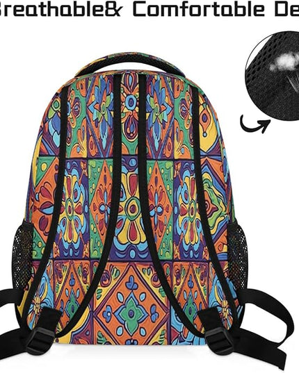 Large Backpack with 15.6 Inch Laptop Compartment, Ethnic Mexican Floral Adult Backpack for Work, Travel & School College Boys Girls