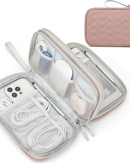 FYY Electronic Organizer, Large Travel Cable Organizer Bag Pouch Electronic Accessories Carry Case Portable Waterproof Double Layers All-in-One Storage Bag for Cable, Cord, Charger, Pattern Pink