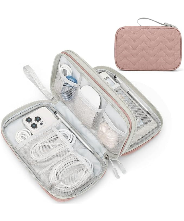 FYY Electronic Organizer, Large Travel Cable Organizer Bag Pouch Electronic Accessories Carry Case Portable Waterproof Double Layers All-in-One Storage Bag for Cable, Cord, Charger, Pattern Pink