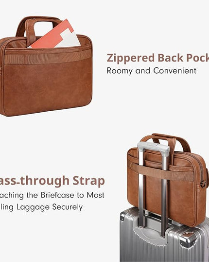 Taygeer Leather Laptop Bag for Men Women, Premium Laptop Briefcase Fits Up to 15.6 Inch Notebook, Waterproof Portable Shoulder Messenger Crossbody Bag Carry On Case for Travel Business Office, Brown