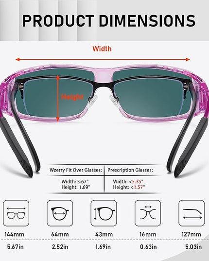 Wzerry Sunglasses Fit Over Glasses Polarized for Men Women, Wrap-Around Glasses UV400 Protection for Driving and Outdoor