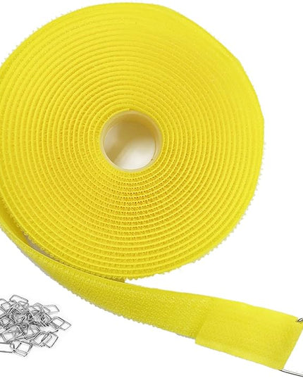 1"x16ft Hook and Loop Straps with 25 Metal Buckles, Adjustable Fastening Cable Straps, Cut-to-Length Cinch Strap, Reusable Nylon Securing Cord Ties for Organizer or Storage, 1 inch Wide,Yellow